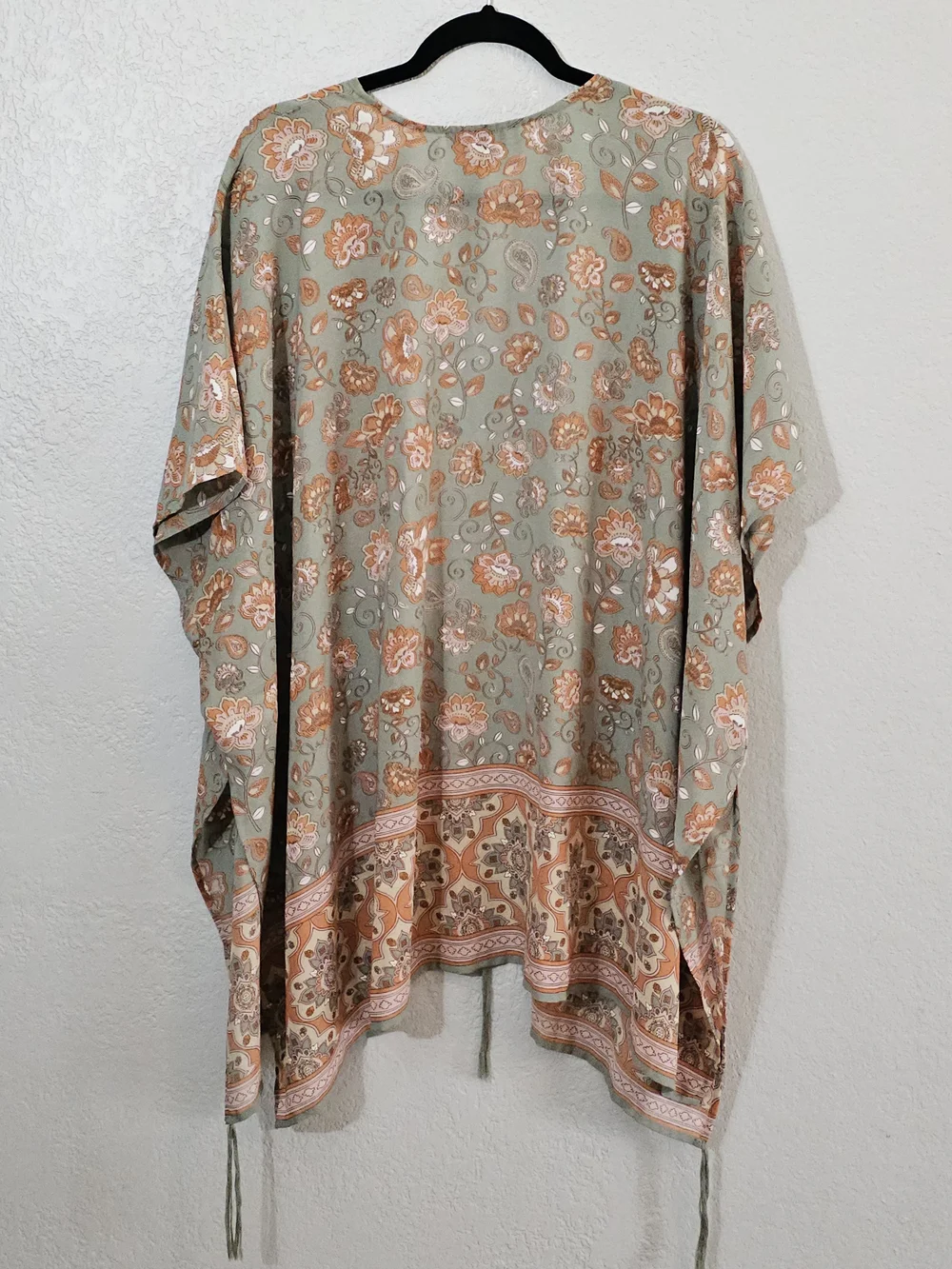 Derek Heart Light Sage & Peach Floral Kimono Womens Medium Open Front Flowy - Picture 6 of 9